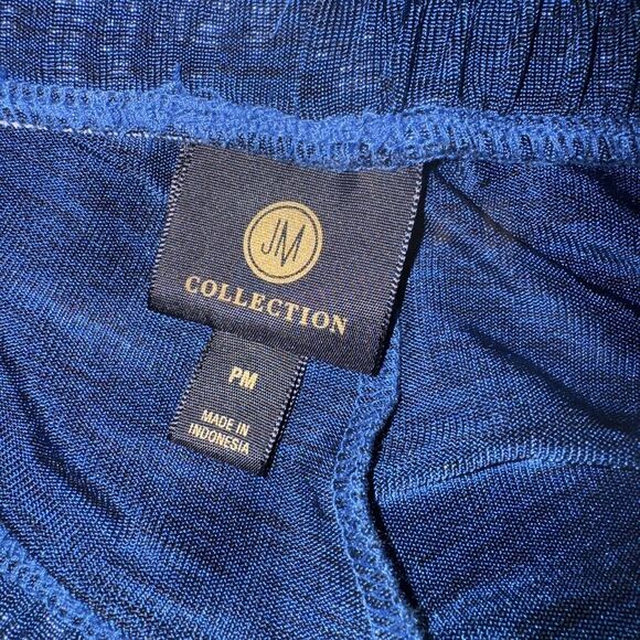 JM Collection Petite Medium Wide Leg Pants Loungewear Elastic Waist Shiny Blue - Picture 4 of 7